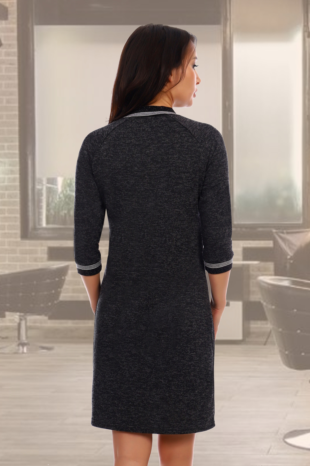 Фото товара 15776, черное трикотажное платье с длинным рукавом