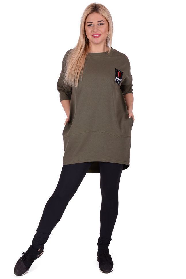 Фото товара 18235, туника хаки в спортивном стиле